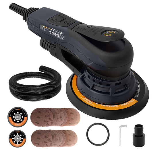 MAXXT Electric 5mm Random Orbital Sander, Palm Sander with Brushless Motor, 5&6Inch Sanding Pads, Central Vacuum, Sanders for Woodworking, Primary Wood and Panel Processing