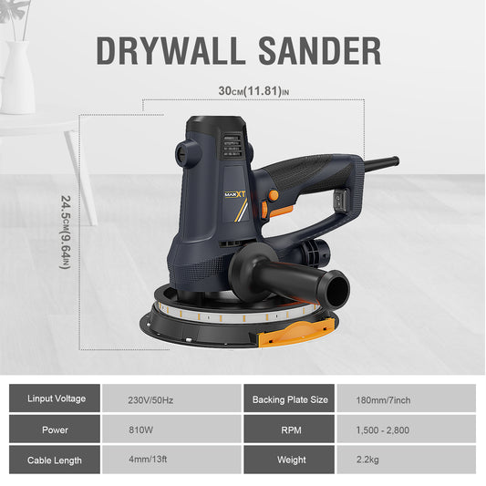 MAXXT Handheld Drywall Sander 810W, Electric Sander for Walls,Rough and fine Sanding, 1500-2800RPM Variable Speed, Upgraded Pad, Adjustable Suction, Self-Dust-Extraction (120, Volts)